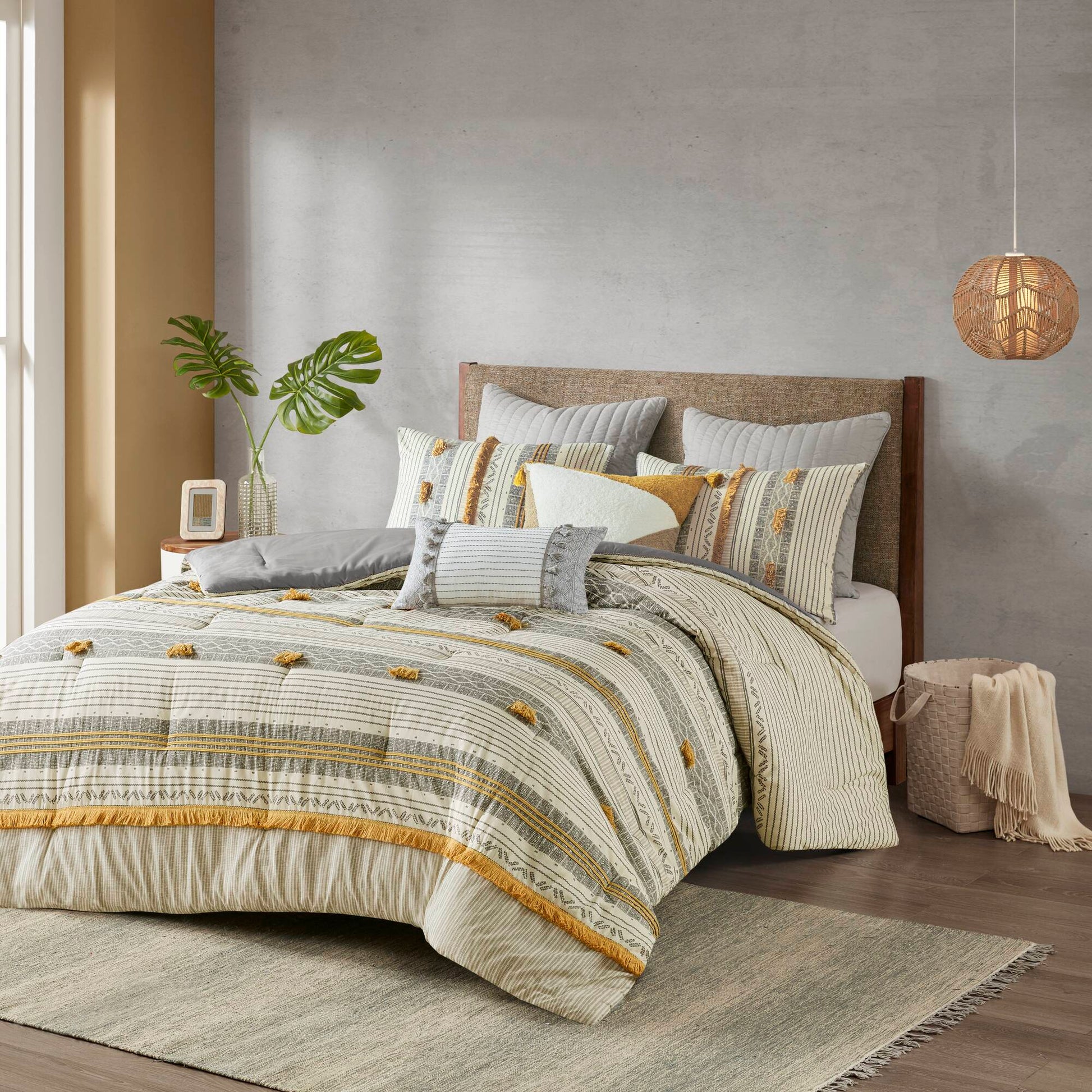 Gray Yellow Queen Cotton Comforter Set
