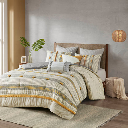 Gray Yellow Queen Cotton Comforter Set
