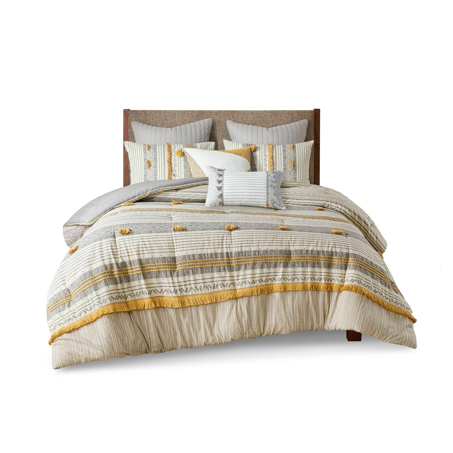 Gray Yellow Queen Cotton Comforter Set