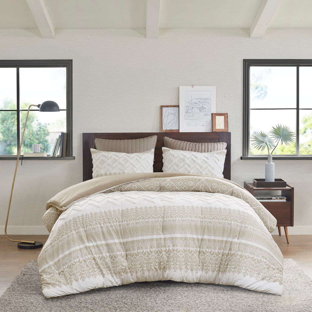 King Cotton Comforter Set Taupe Chenille Bedding