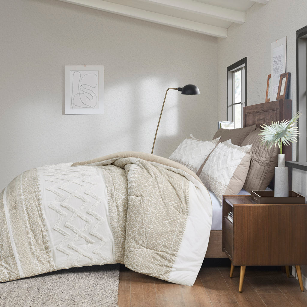 King Cotton Comforter Set Taupe Chenille Bedding