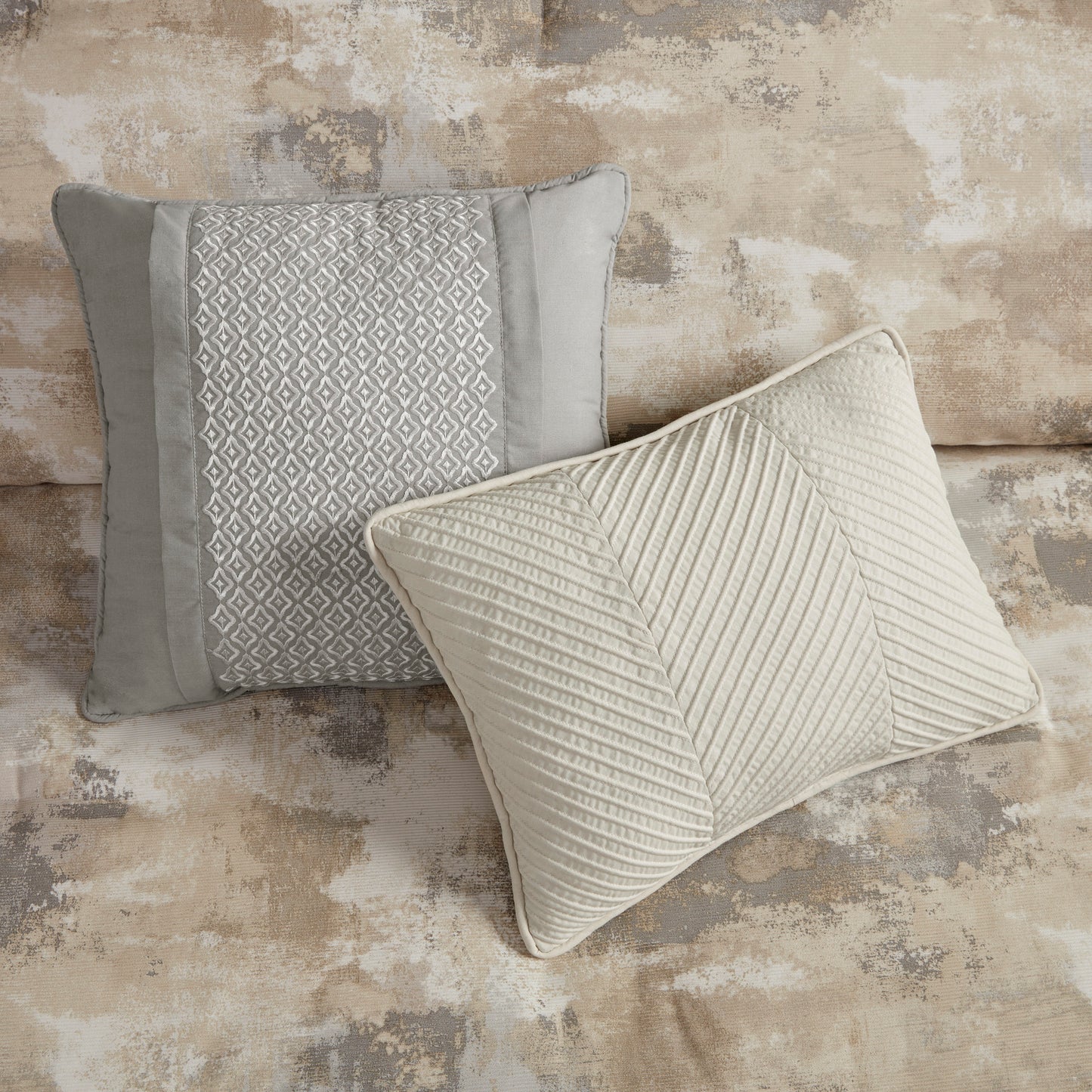7 Piece Textured Cotton Blend Comforter Set - Queen Size