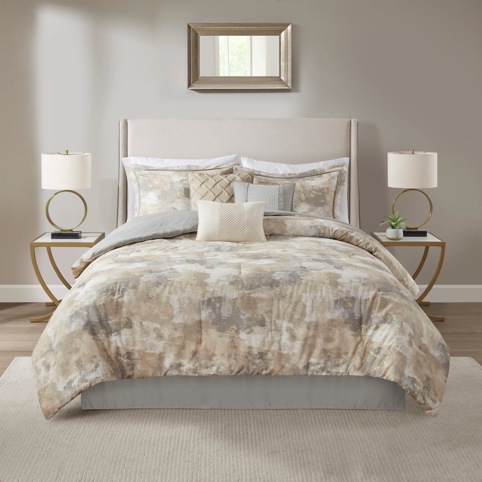 7 Piece Textured Cotton Blend Comforter Set - Queen Size
