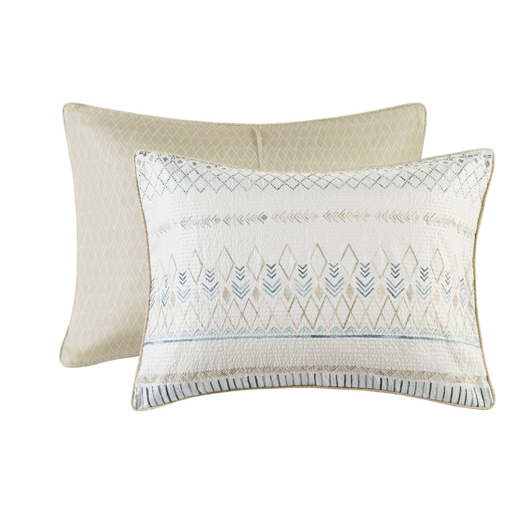 Taupe Blue Seersucker Comforter Set - Full or Queen