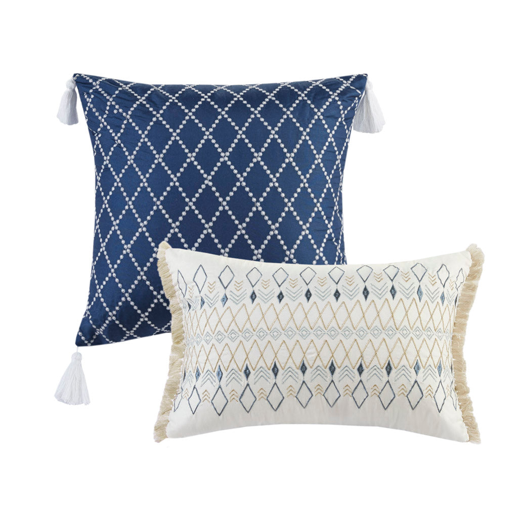 Taupe Blue Seersucker Comforter Set - Full or Queen