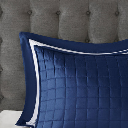 8 Piece Navy Full/Queen Comforter & Quilt Set - Luxurious Comfort