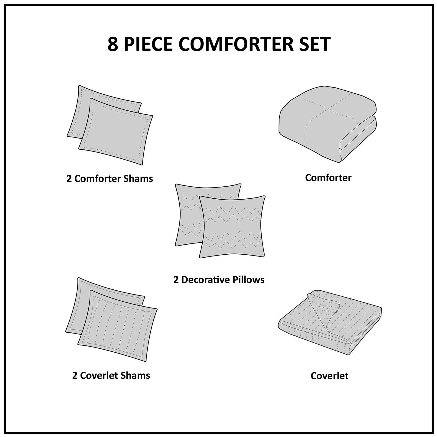 8 Piece Navy Full/Queen Comforter & Quilt Set - Luxurious Comfort