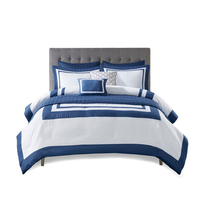 8 Piece Navy Full/Queen Comforter & Quilt Set - Luxurious Comfort