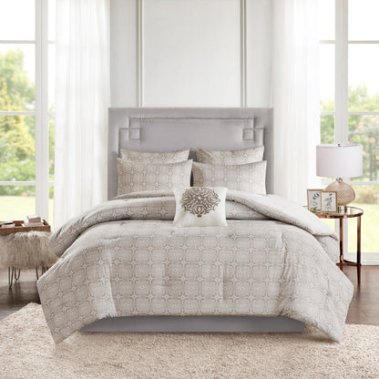 Ivory King Comforter Set - Shabby Chic Reversible 6 Piece