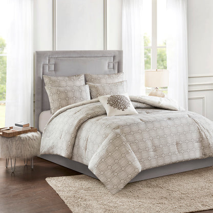 Ivory King Comforter Set - Shabby Chic Reversible 6 Piece