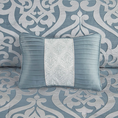 California King Aqua Silver Polyester Comforter Set for Hotel Style Sleep