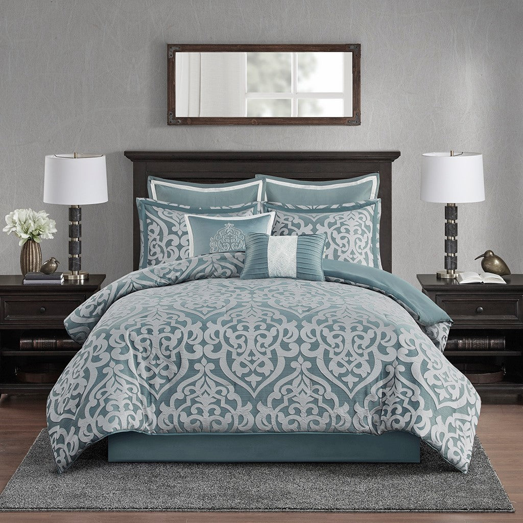 California King Aqua Silver Polyester Comforter Set for Hotel Style Sleep