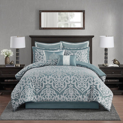 California King Aqua Silver Polyester Comforter Set for Hotel Style Sleep