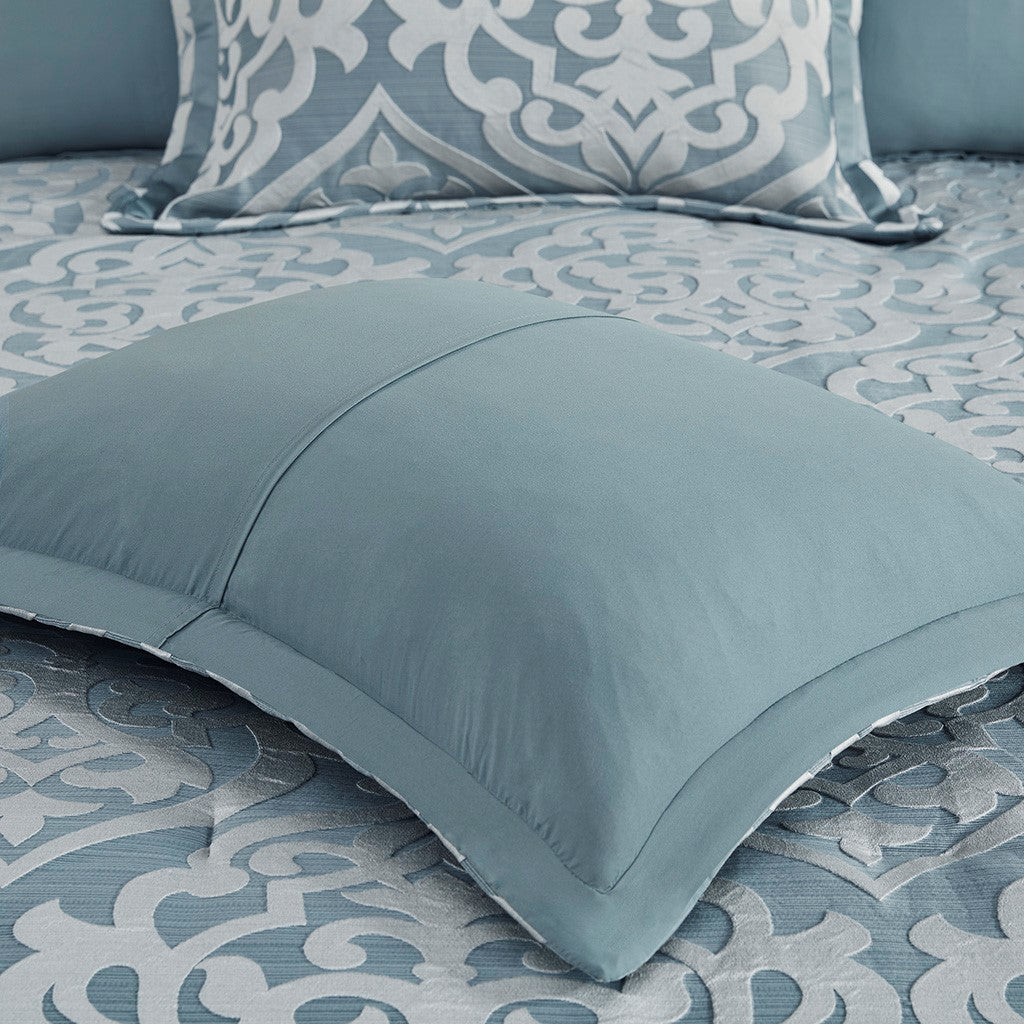 California King Aqua Silver Polyester Comforter Set for Hotel Style Sleep