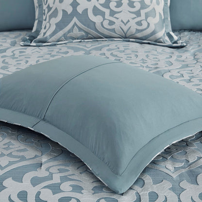 California King Aqua Silver Polyester Comforter Set for Hotel Style Sleep