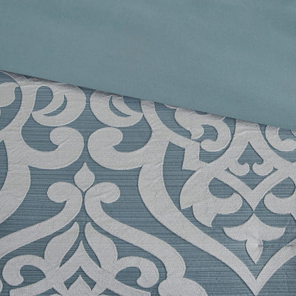California King Aqua Silver Polyester Comforter Set for Hotel Style Sleep