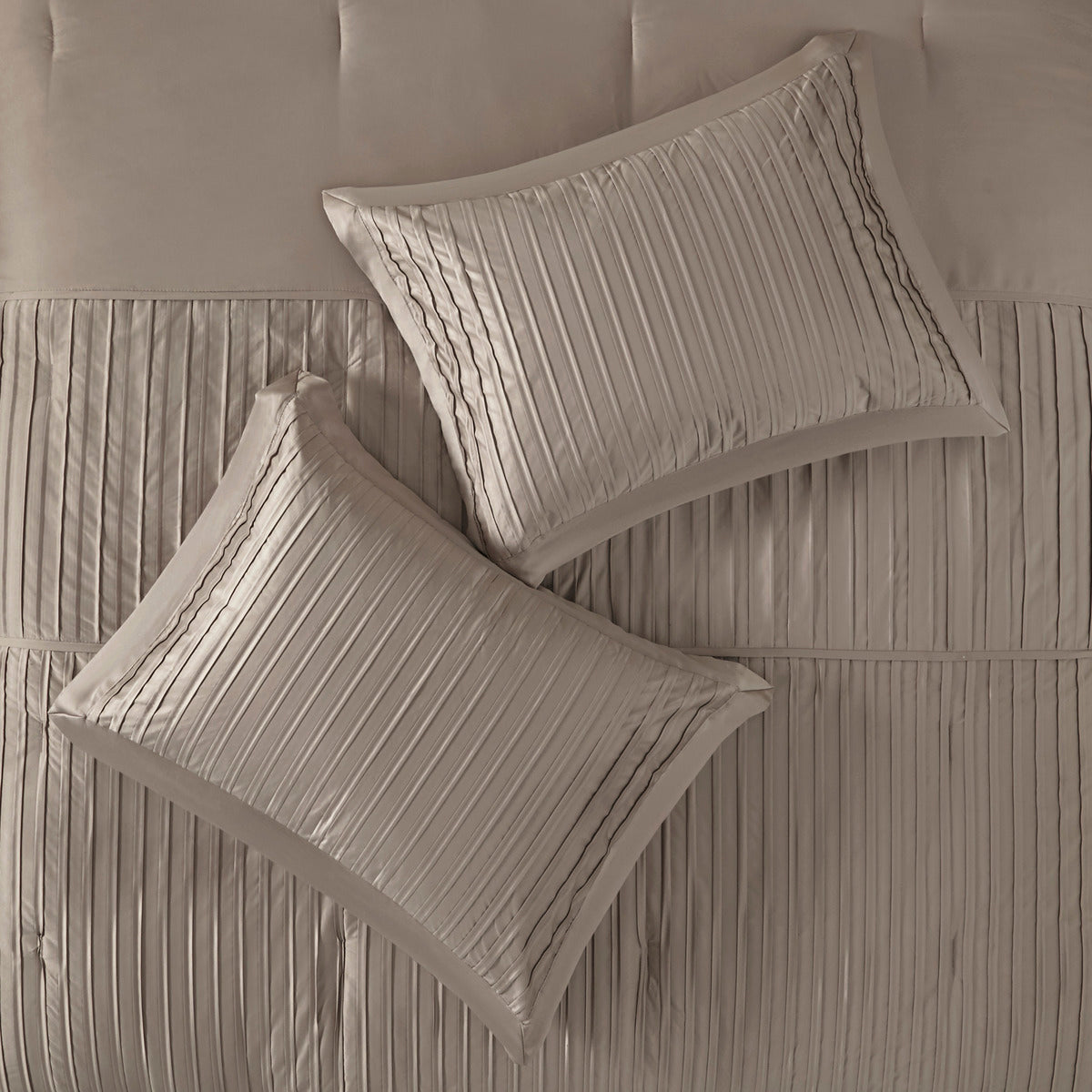 Queen Taupe Polyester Comforter Set - 7 Piece Luxury Bedding