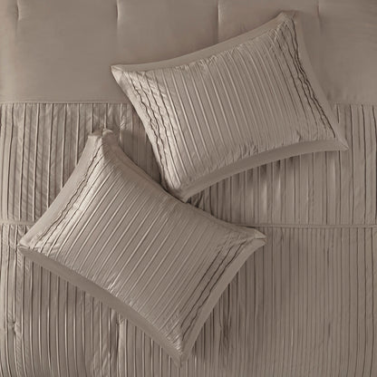 Queen Taupe Polyester Comforter Set - 7 Piece Luxury Bedding