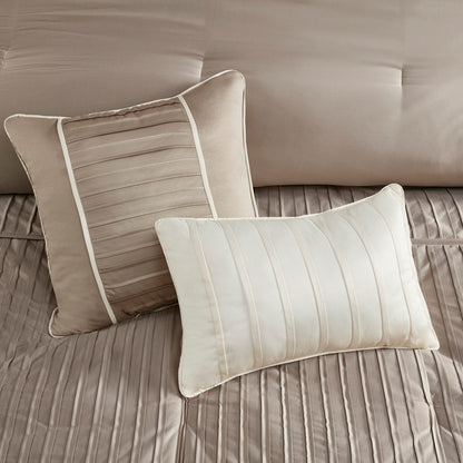 Queen Taupe Polyester Comforter Set - 7 Piece Luxury Bedding