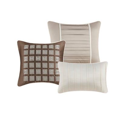Queen Taupe Polyester Comforter Set - 7 Piece Luxury Bedding