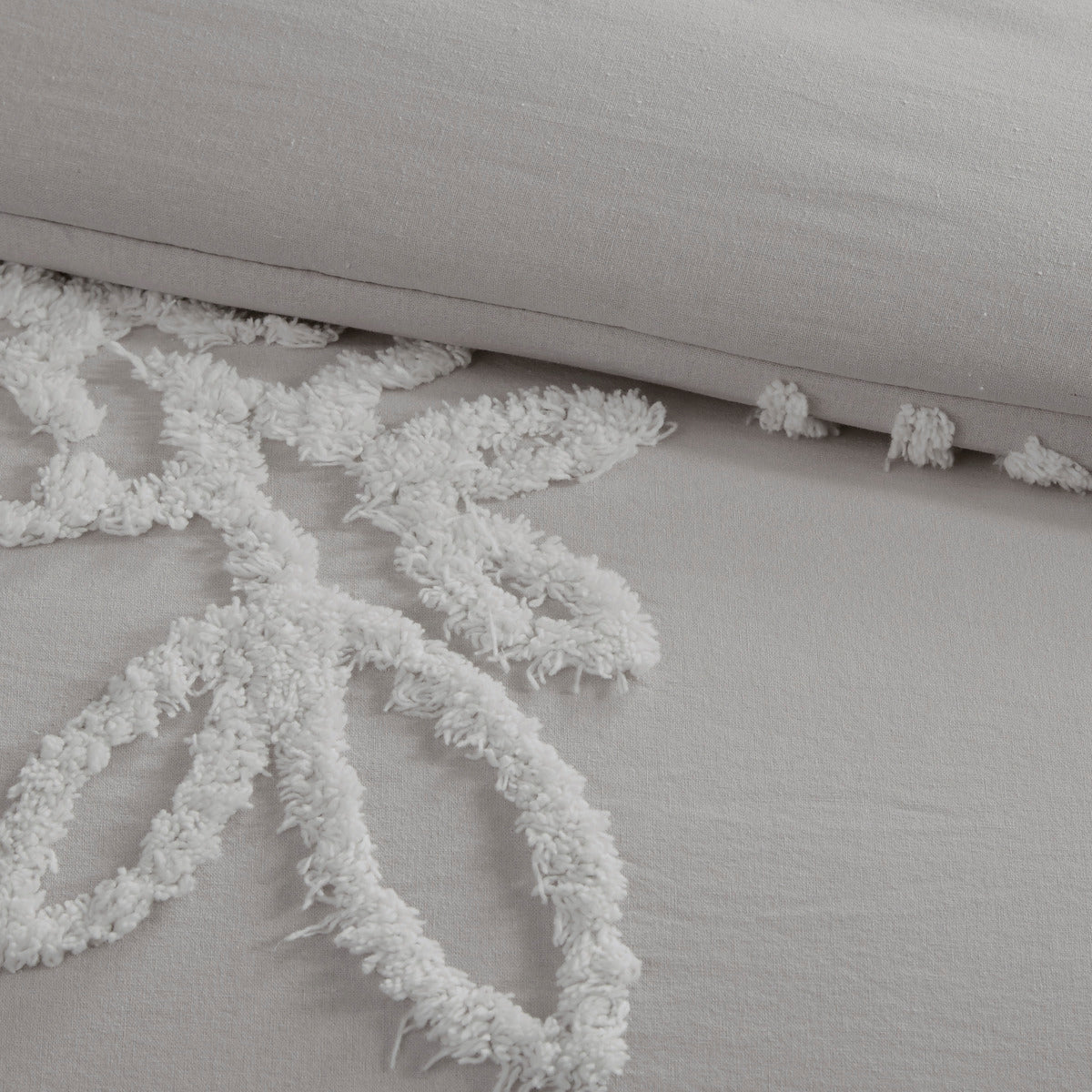 Warm Grey White Cotton Chenille Comforter Set King Cal King