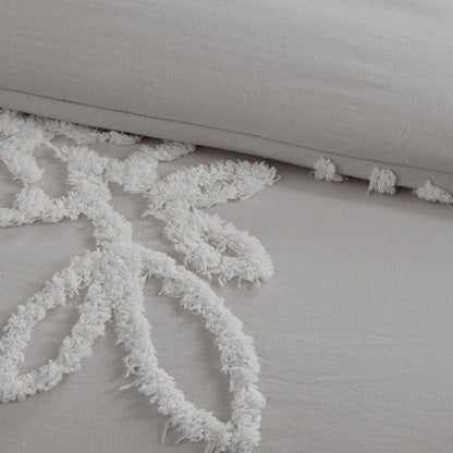 Warm Grey White Cotton Chenille Comforter Set King Cal King