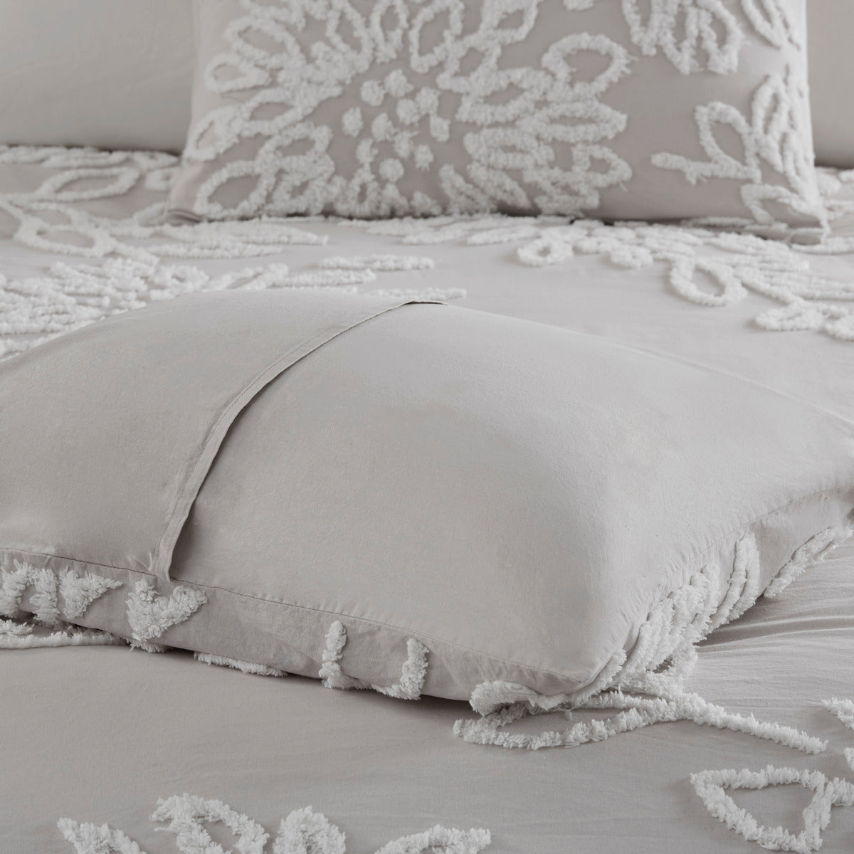 Warm Grey White Cotton Chenille Comforter Set King Cal King