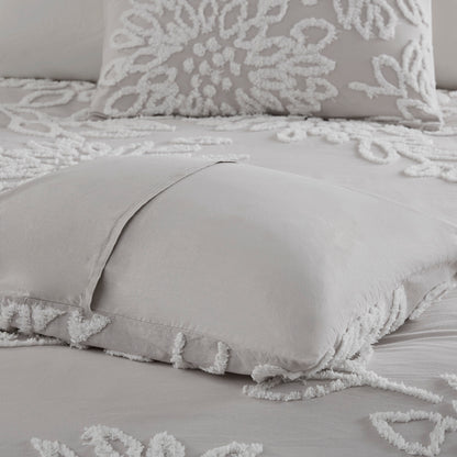 Warm Grey White Cotton Chenille Comforter Set King Cal King