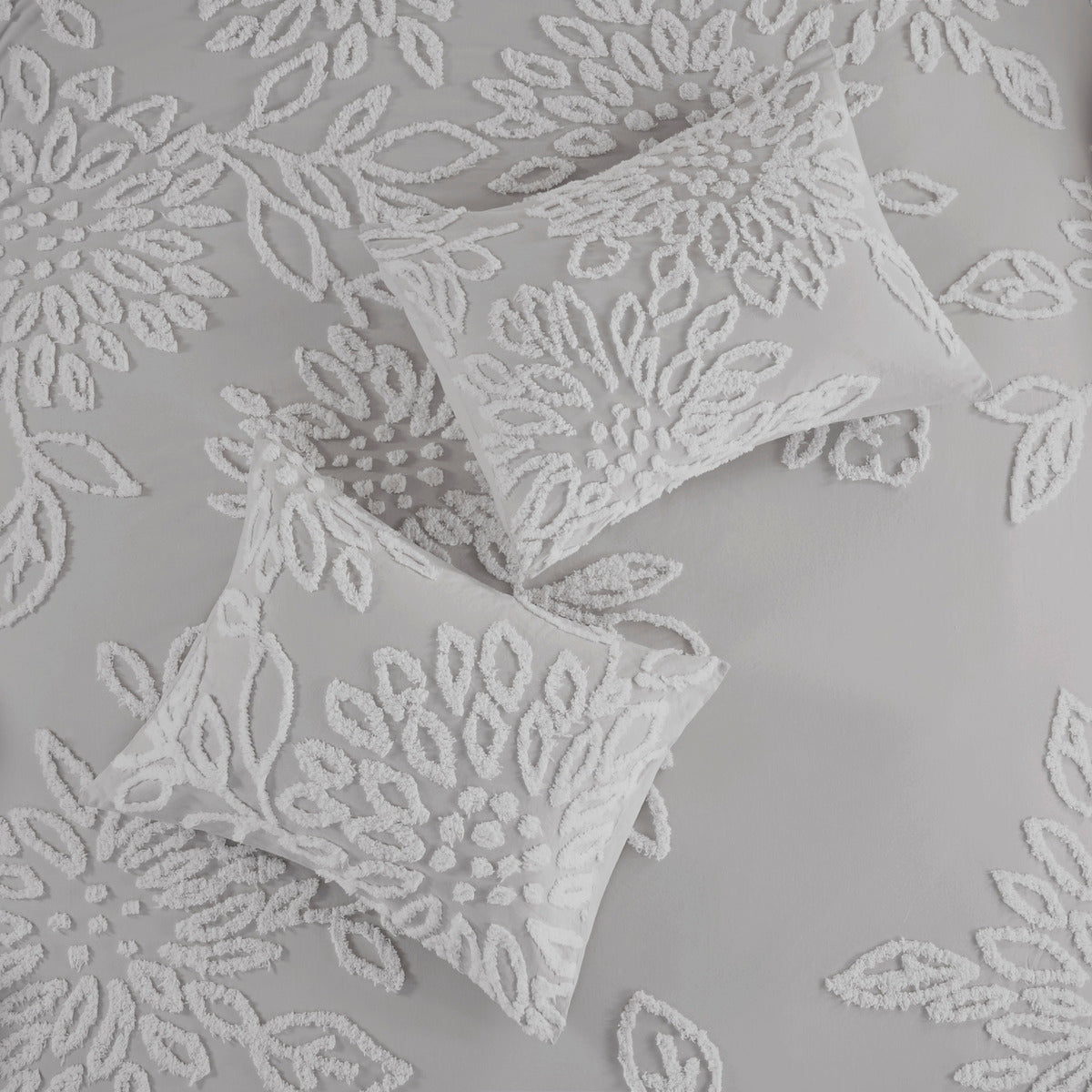 Warm Grey White Cotton Chenille Comforter Set King Cal King