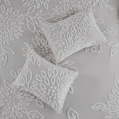 Warm Grey White Cotton Chenille Comforter Set King Cal King
