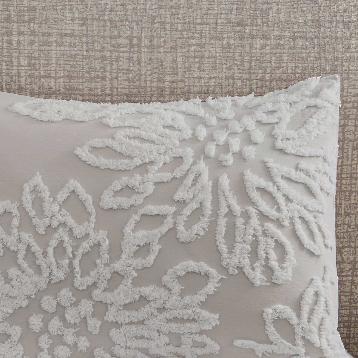 Warm Grey White Cotton Chenille Comforter Set King Cal King
