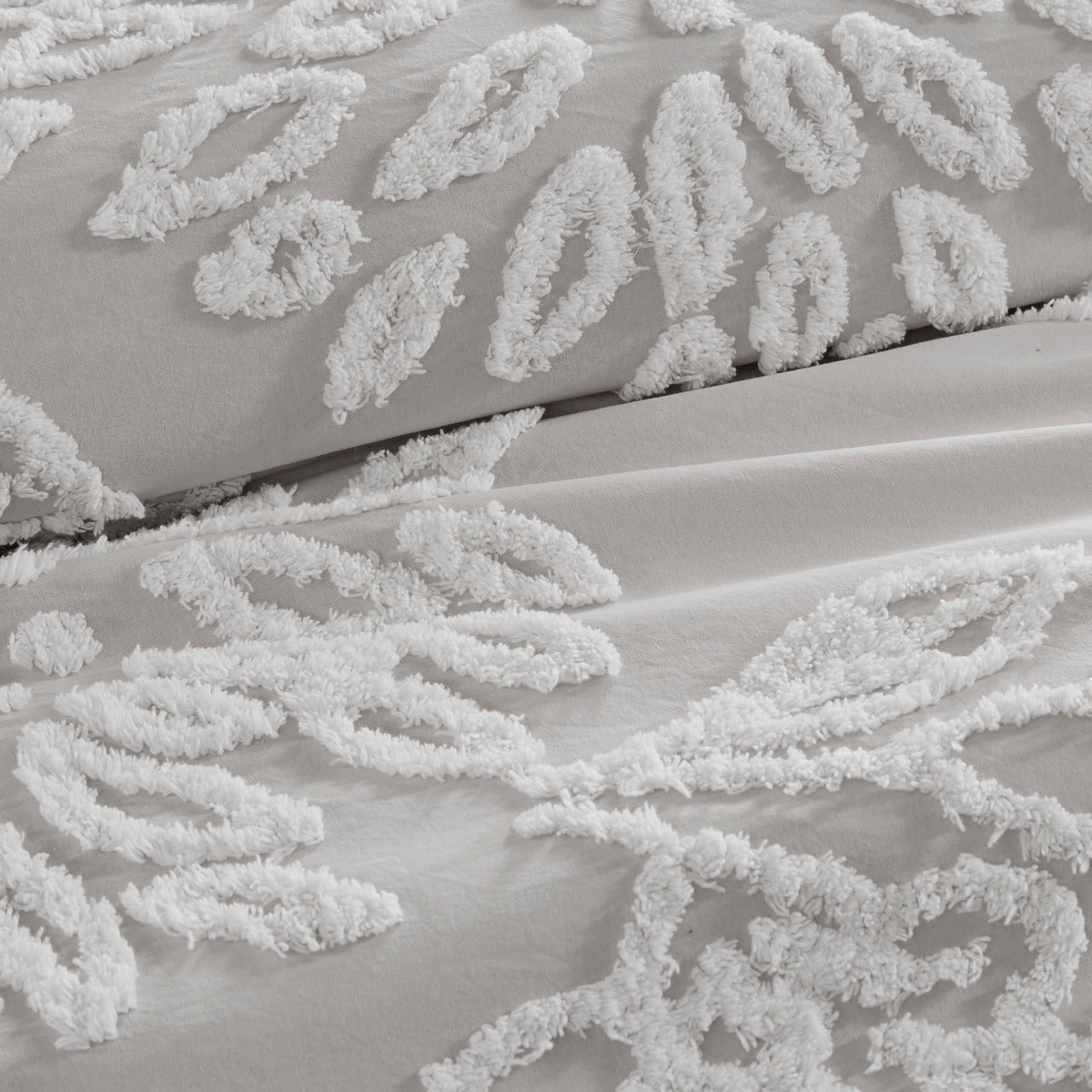 Warm Grey White Cotton Chenille Comforter Set King Cal King