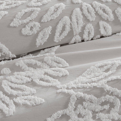 Warm Grey White Cotton Chenille Comforter Set King Cal King