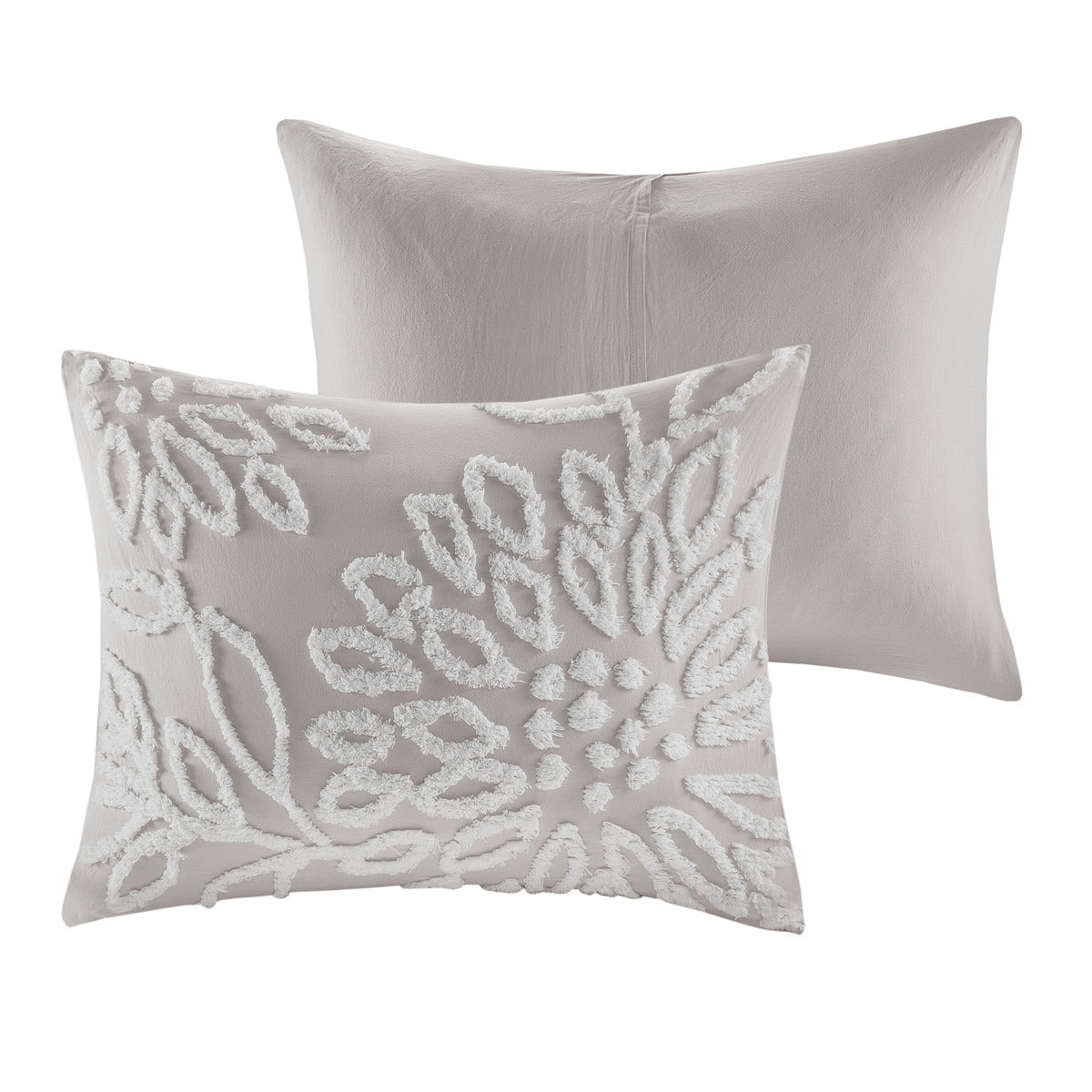 Warm Grey White Cotton Chenille Comforter Set King Cal King