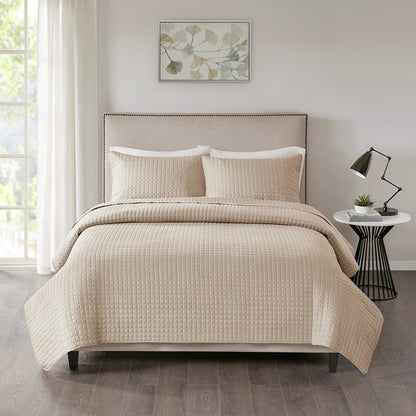 3 Piece Reversible Quilt Set Khaki King/Cal King