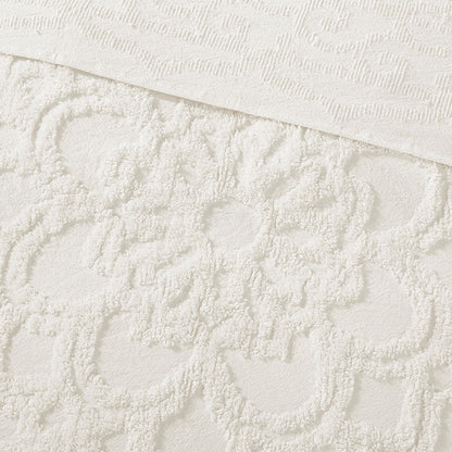 Luxurious Off White Cotton Chenille Fringe Coverlet - King Size
