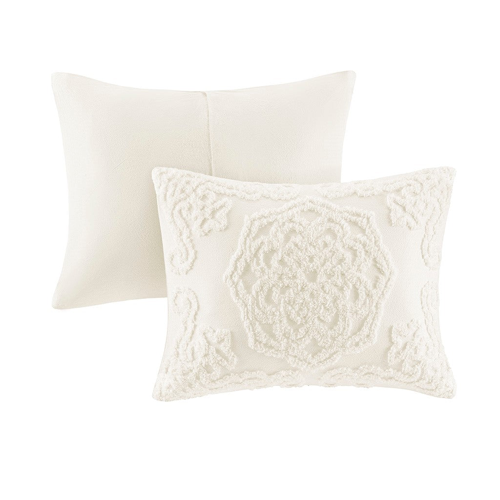 Luxurious Off White Cotton Chenille Fringe Coverlet - King Size