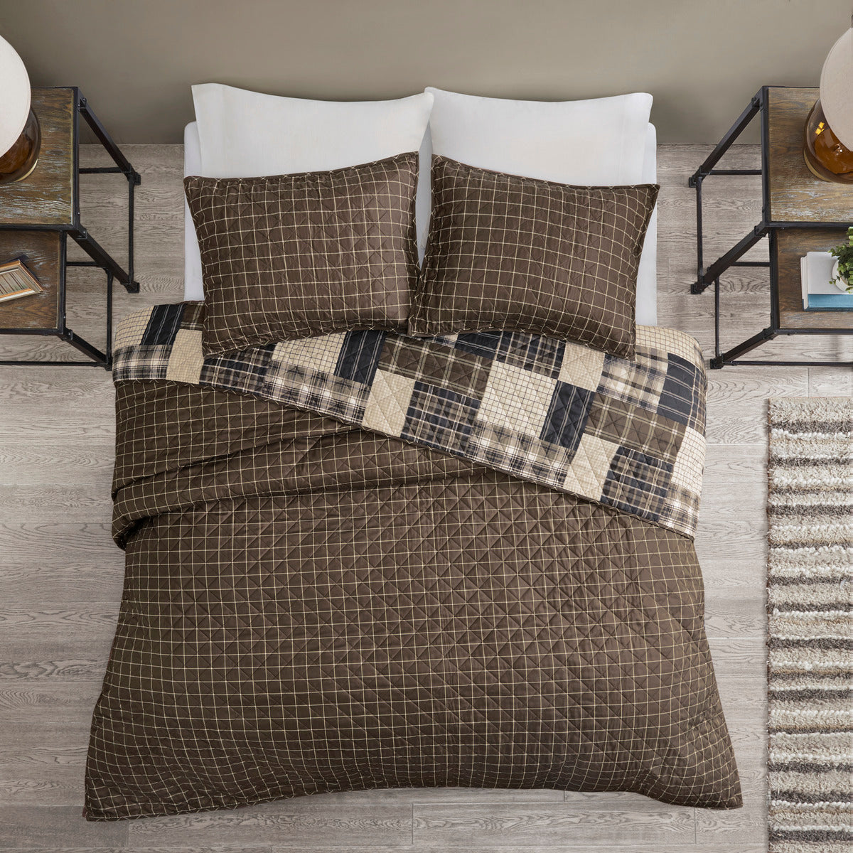 Black & Brown Reversible Quilt Set - King/Cal King