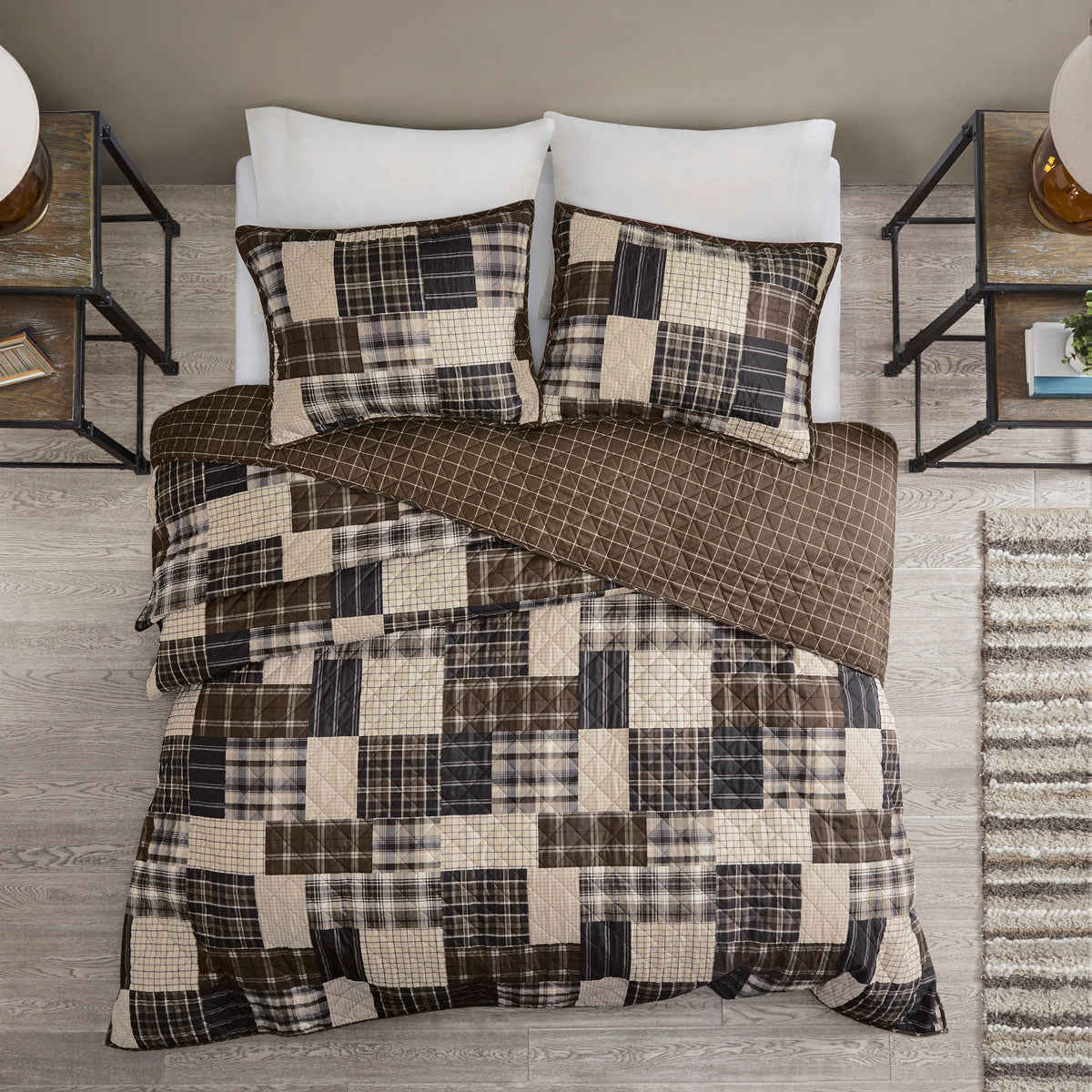 Black & Brown Reversible Quilt Set - King/Cal King