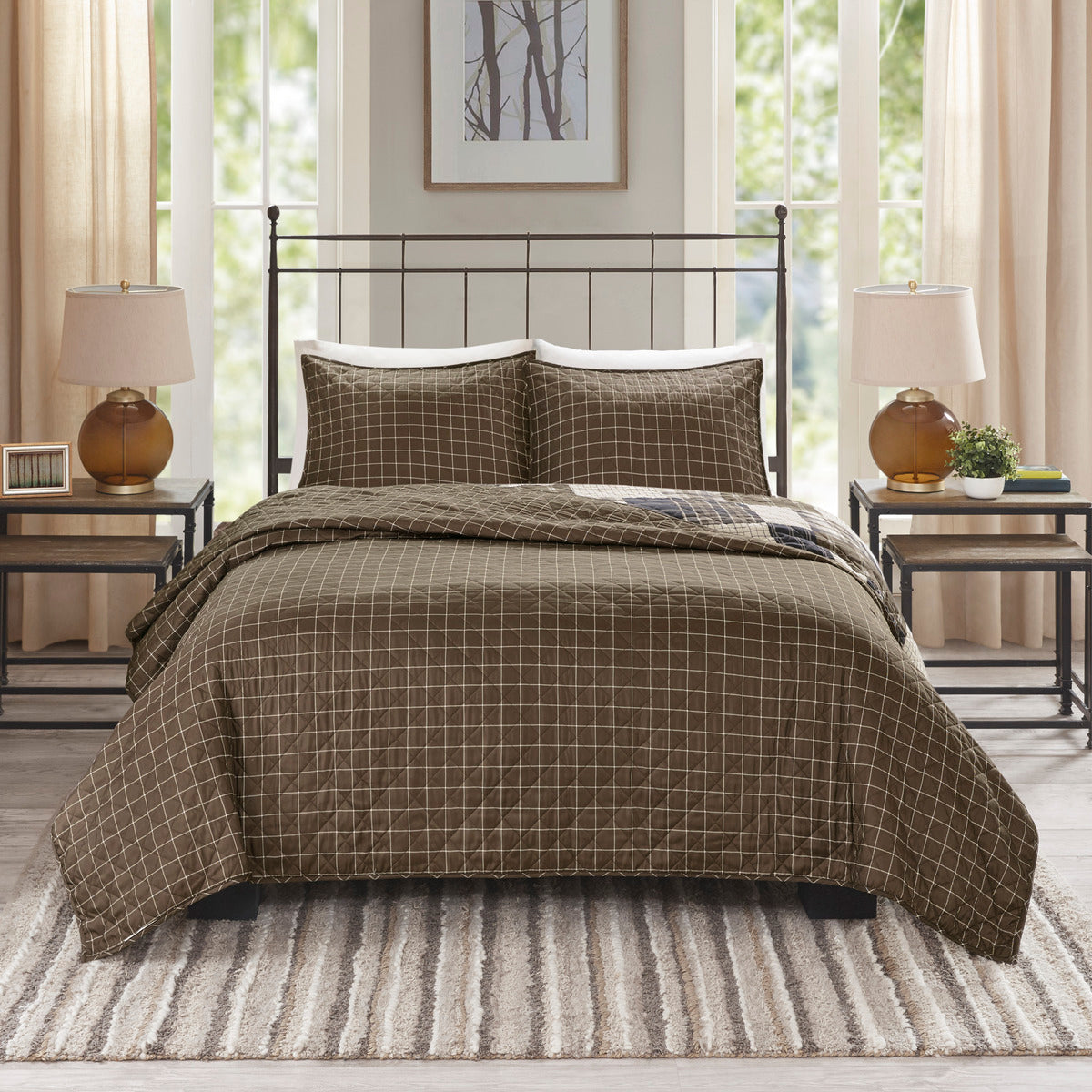 Black & Brown Reversible Quilt Set - King/Cal King