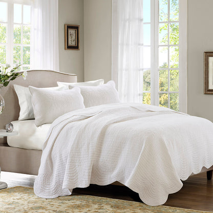 White Microfiber Quilt Set - 3 Piece Reversible Full/Queen