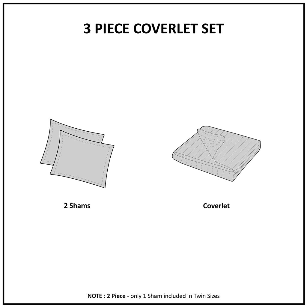White Microfiber Quilt Set - 3 Piece Reversible Full/Queen