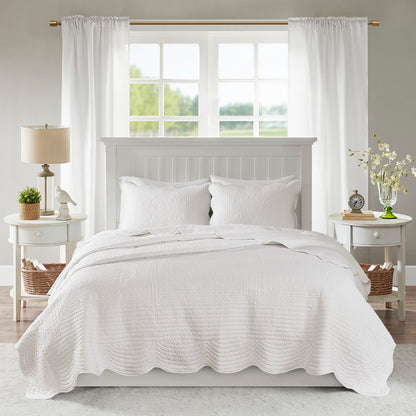 White Microfiber Quilt Set - 3 Piece Reversible Full/Queen