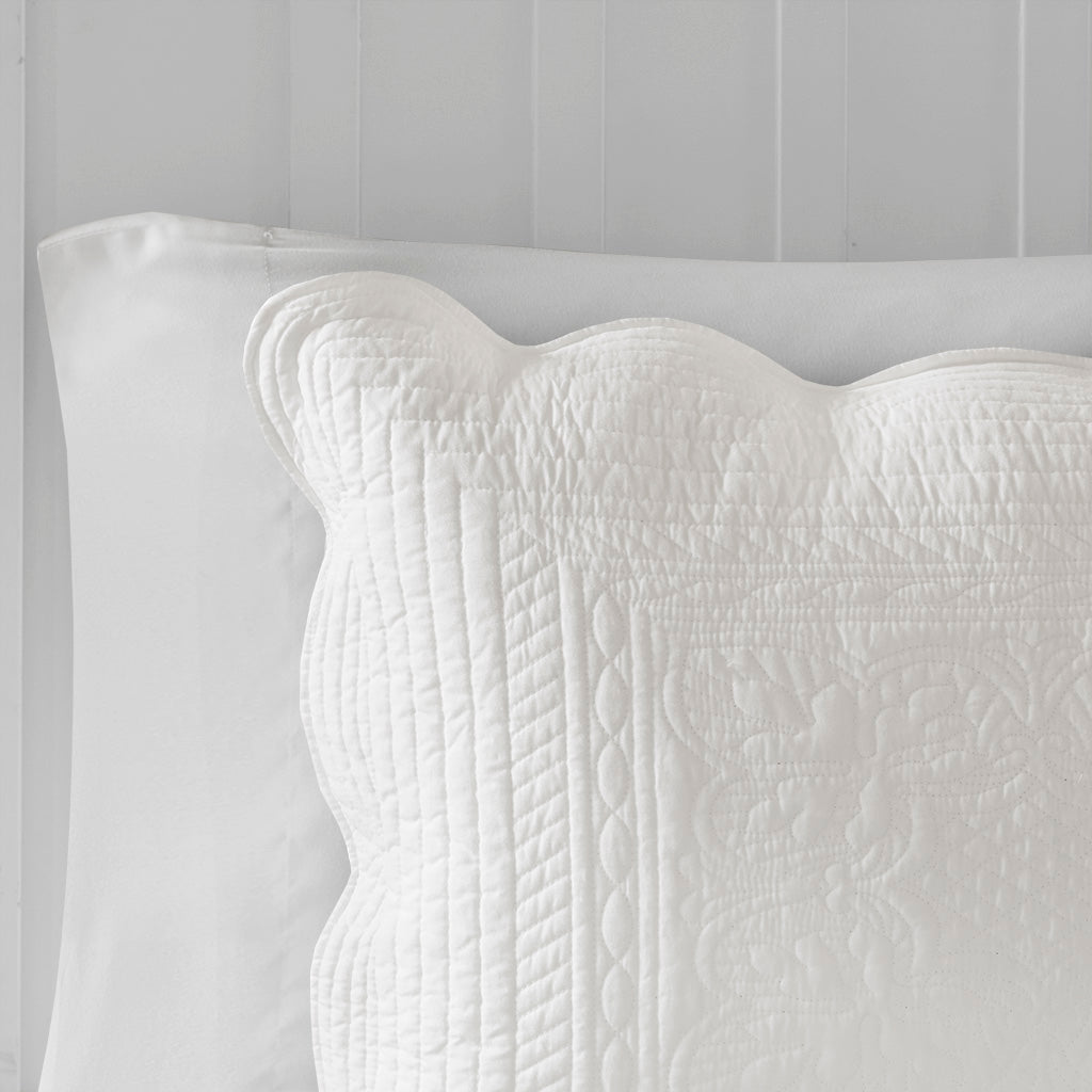 White Microfiber Quilt Set - 3 Piece Reversible Full/Queen