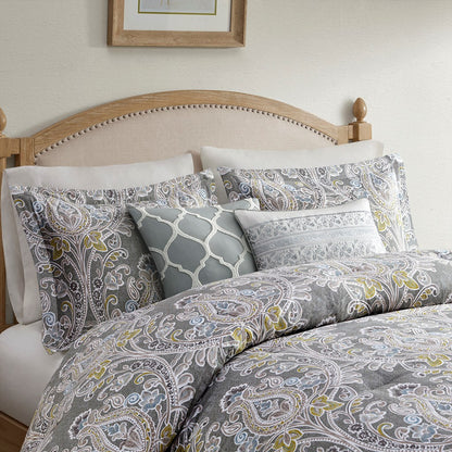 Grey Full Size Cotton Duvet Cover Set - 5 Piece