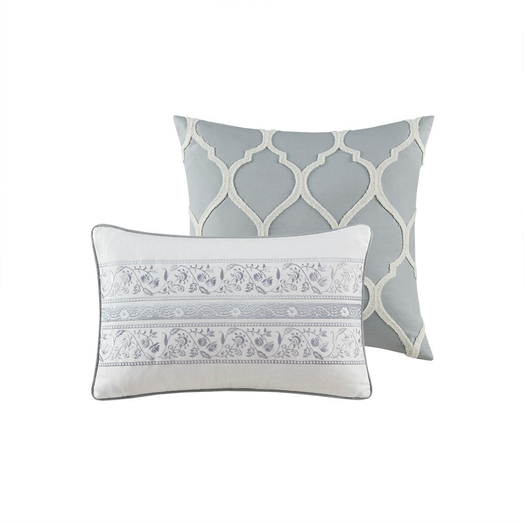 Grey Full Size Cotton Duvet Cover Set - 5 Piece