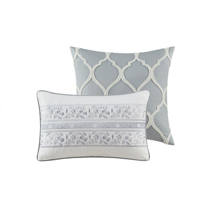Grey Full Size Cotton Duvet Cover Set - 5 Piece