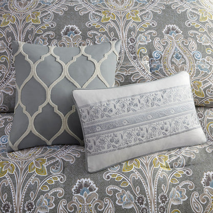 Grey Full Size Cotton Duvet Cover Set - 5 Piece