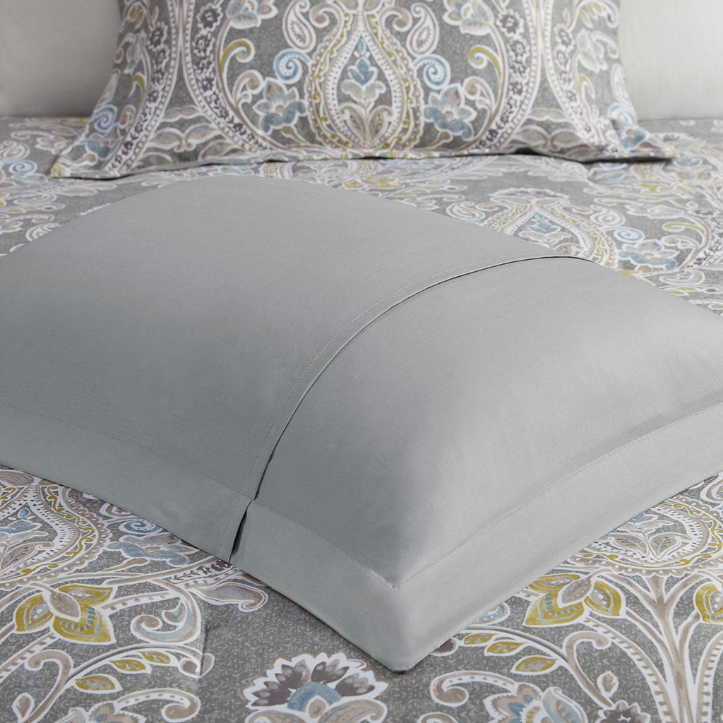 Grey Full Size Cotton Duvet Cover Set - 5 Piece
