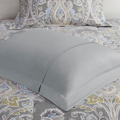 Grey Full Size Cotton Duvet Cover Set - 5 Piece